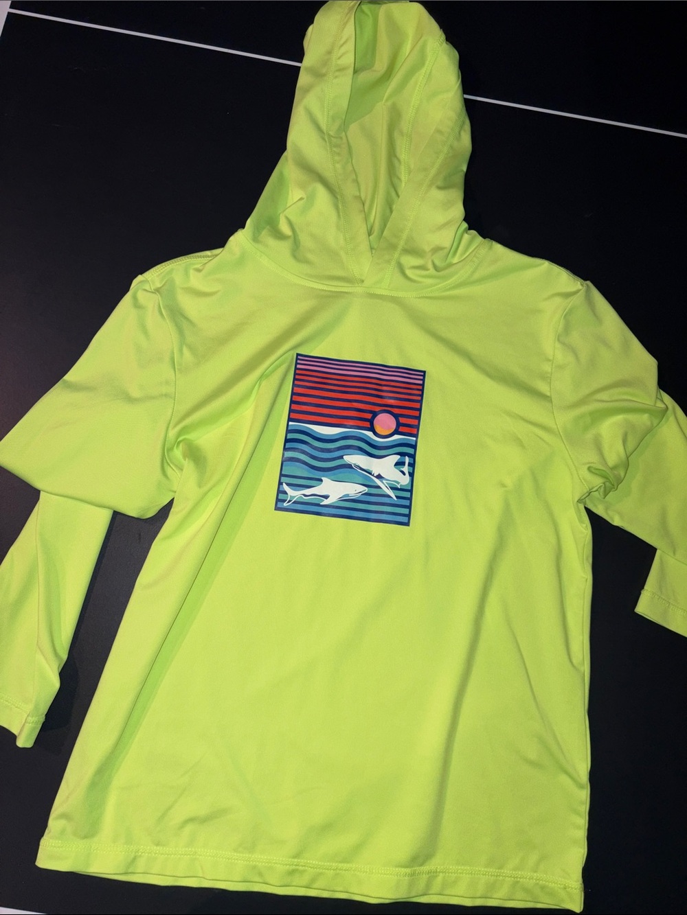 Boys Neon Yellow Hooded Swim Shirt with Shark Graphic